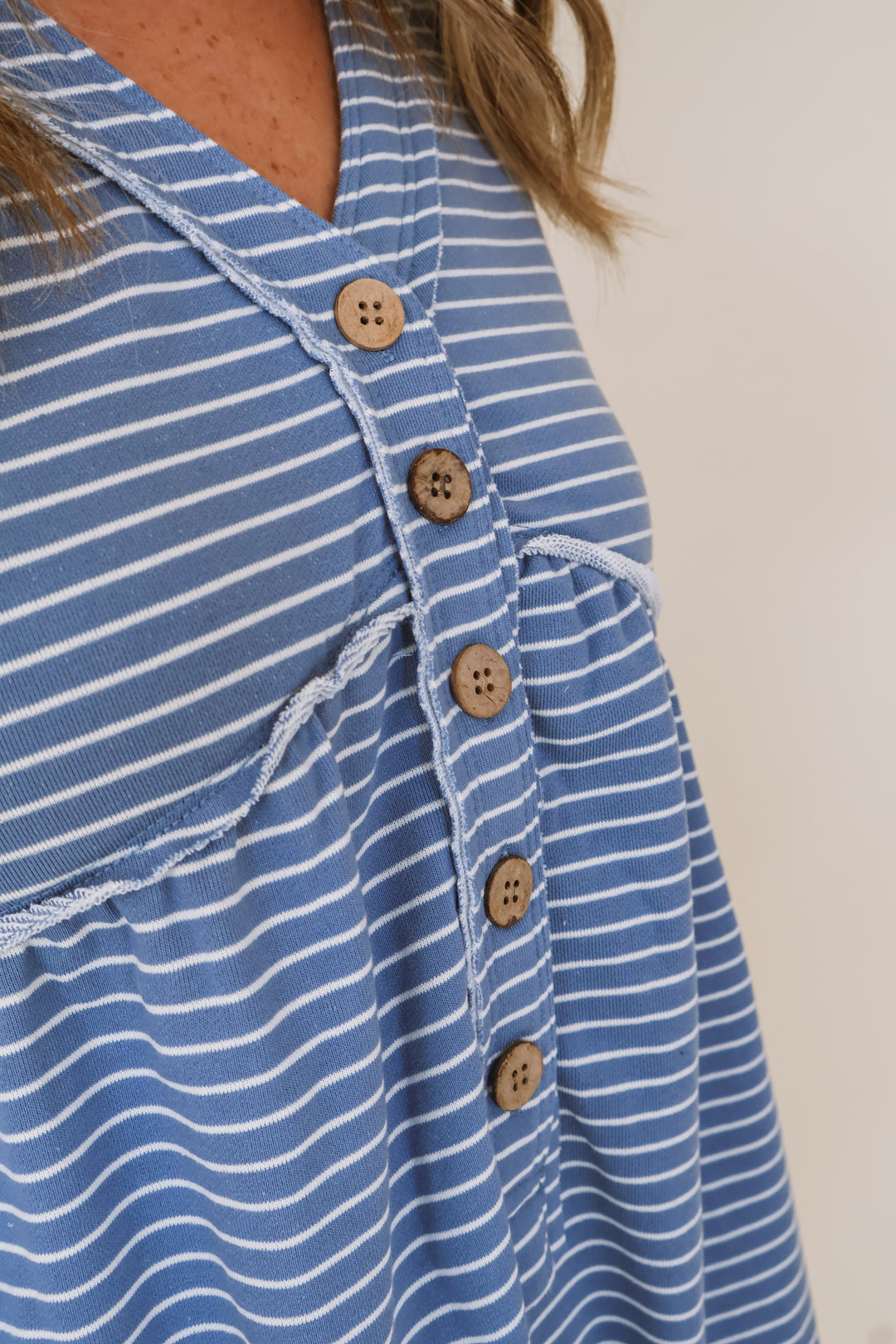 Striped Button-Up Romper - Sky/White
