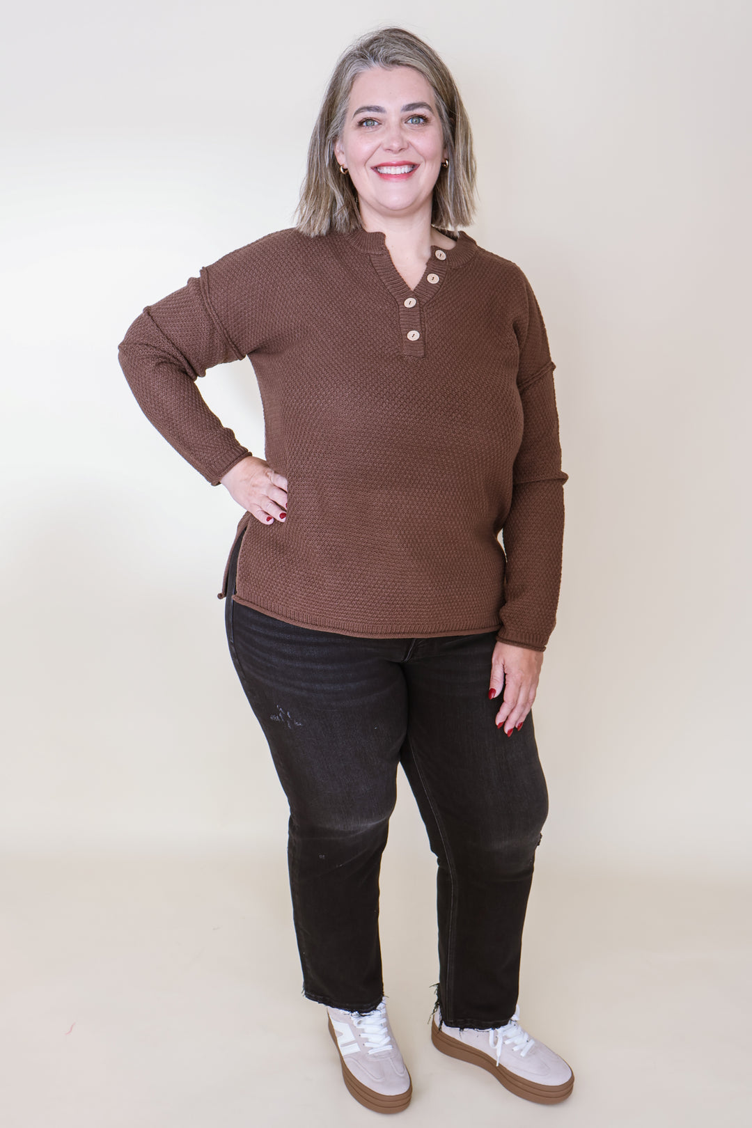 Harper Henley Sweater - Brown