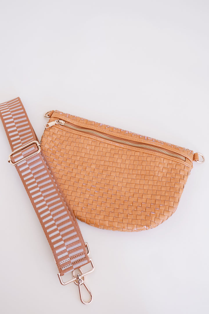 Luxe Woven Crossbody Bag - Brown