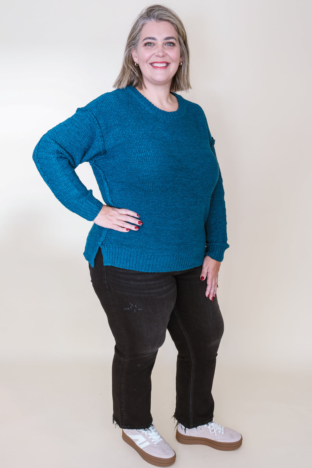 The Sloane Seam Sweater - Teal Navy
