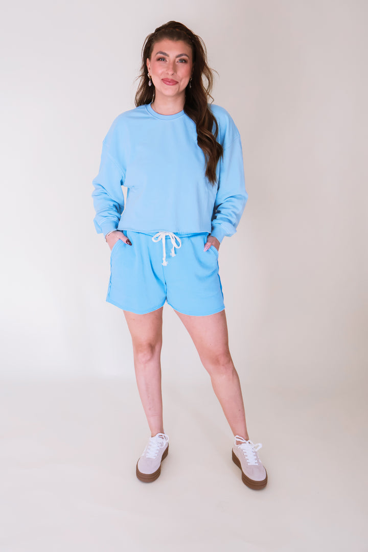 Drawstring Burnout French Terry Shorts - Blue