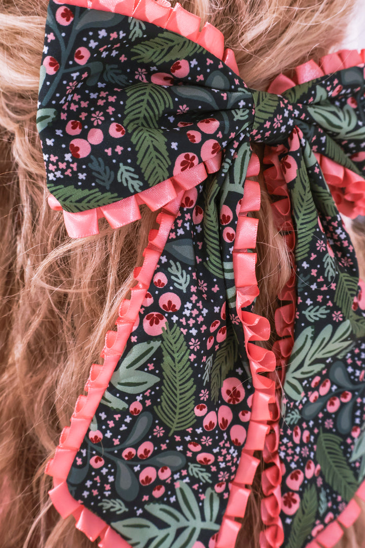 Holiday Hair Bow - Green Holly