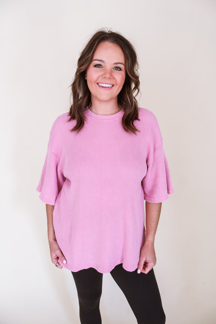 Mineral Wash Waffle Top - Pink