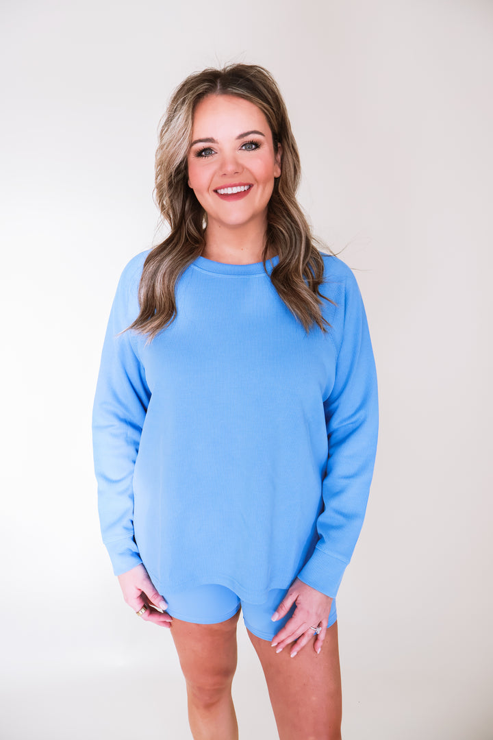 Luxe Sand Wash Rib Raglan Tee - Blue