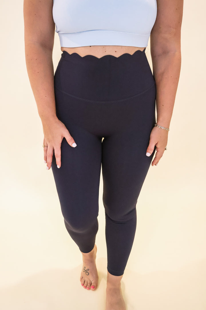 Helena Scallop Leggings - Navy