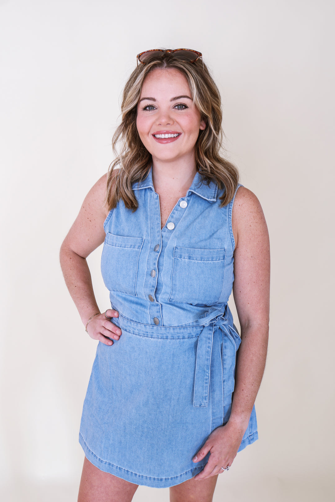 Denim Wrapped Skort Sleeveless Romper