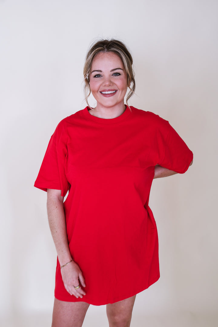 Round Neck T-Shirt Dress - Ruby Red