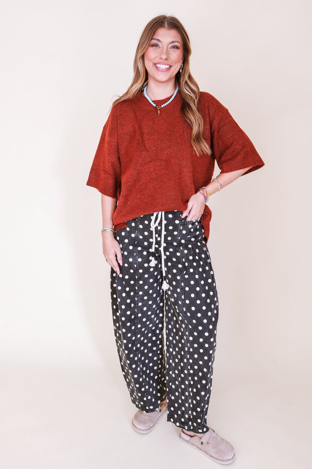 Short Sleeve Oversized Sweater - Rust