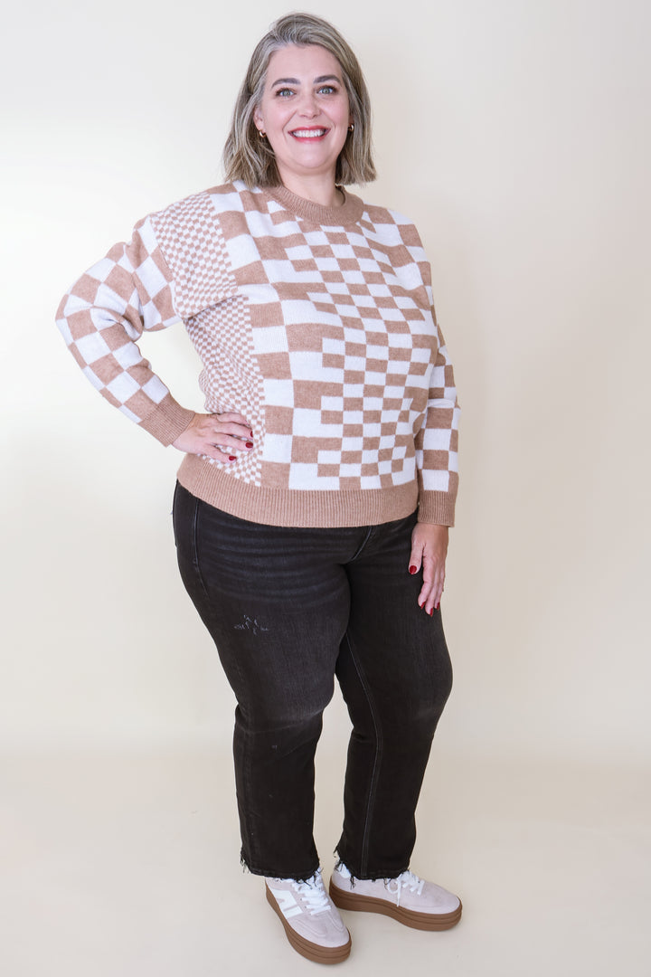 The Piper Checker Pullover - Taupe