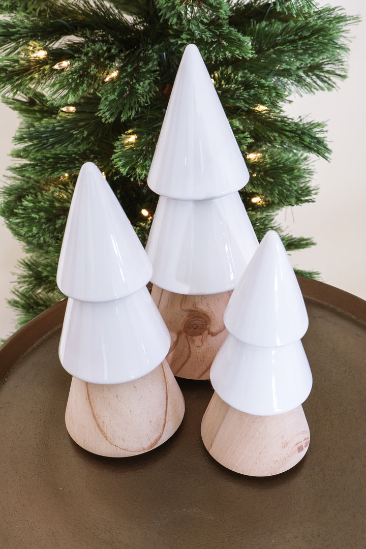 Ceramic + Wood Tree Set - White