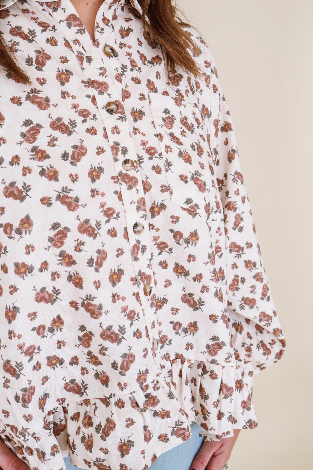 Collared Floral Peplum Hem Babydoll Shirt