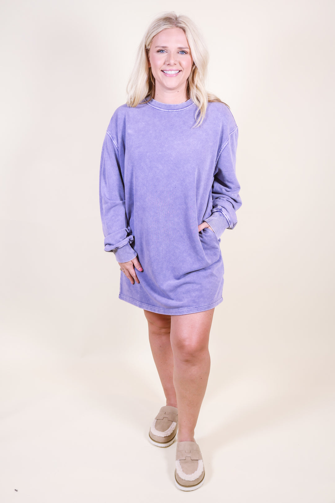 Lille Long Sleeve Oversized Mini Dress - Indigo