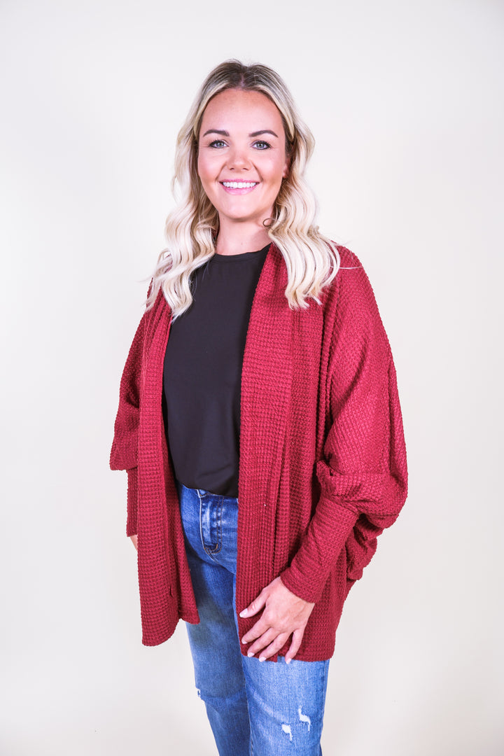 Sunset Stroll Knit Cardigan - Wine