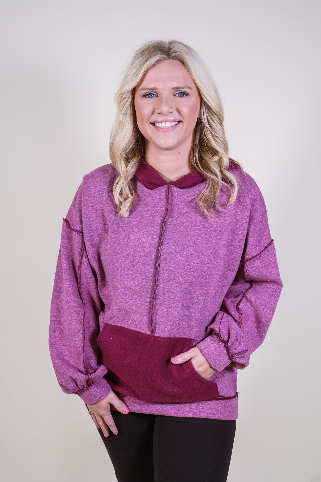 Triblend Fleece Hoodie Top - Plum