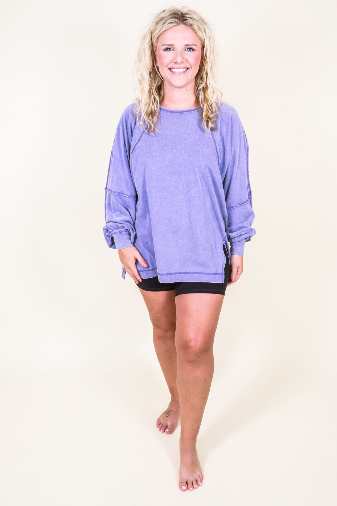 Easy Street Oversized Top - Dusty Blue
