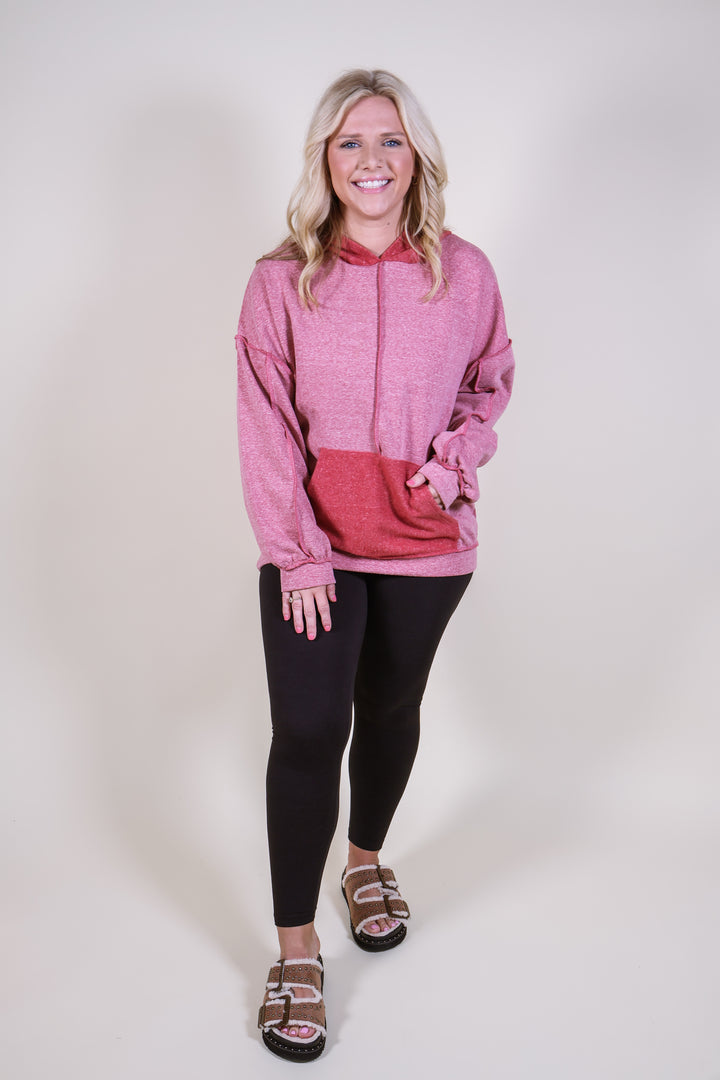Triblend Fleece Hoodie Top - Marsala