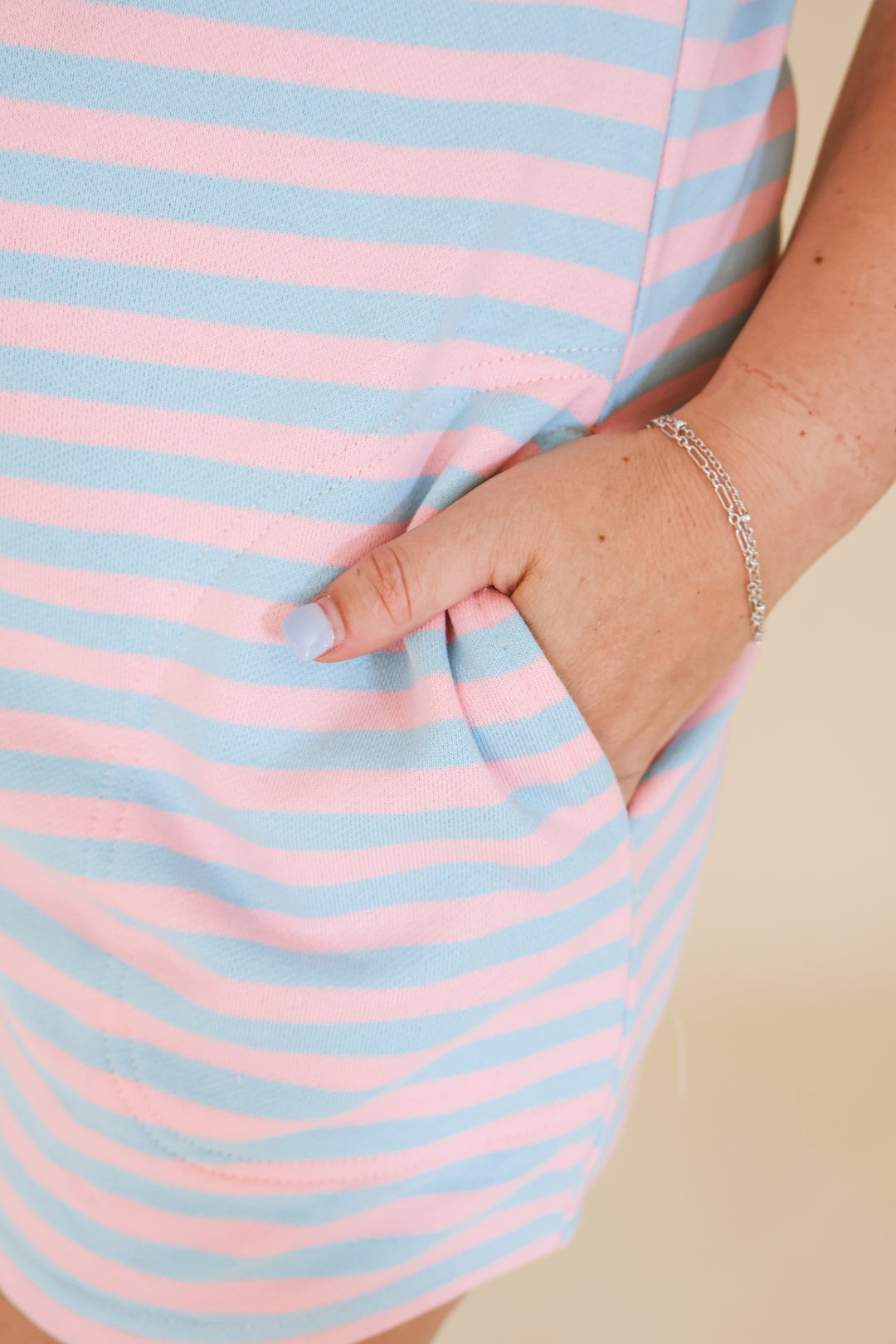 Striped Button Down Romper - Pink/Blue