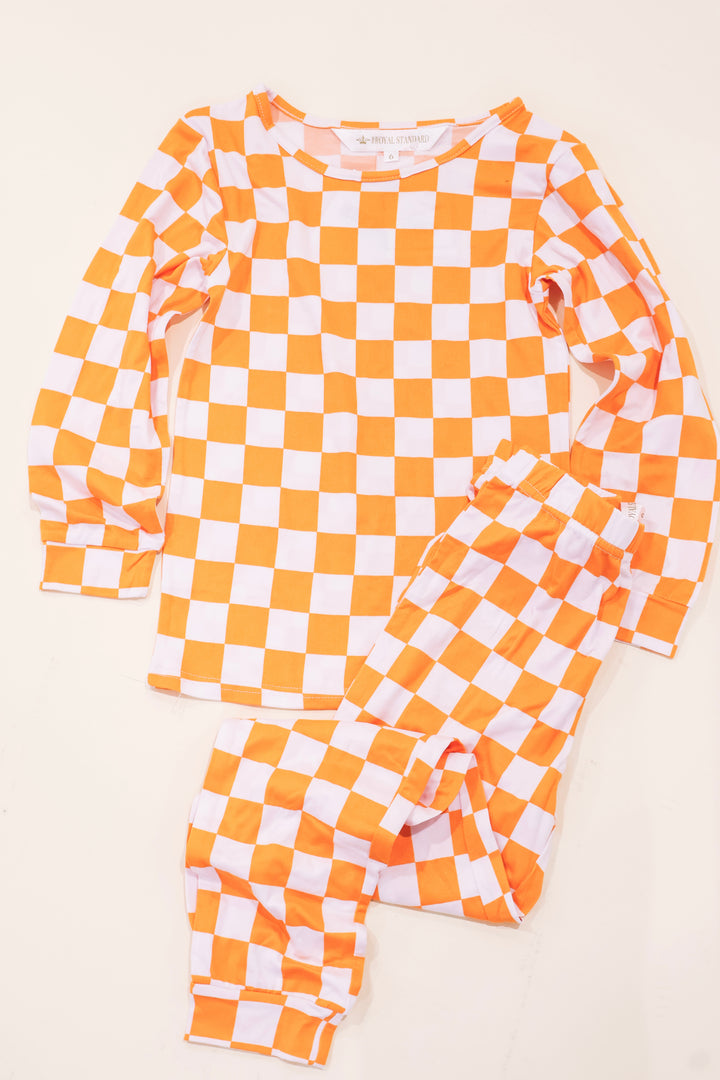 Kid's Checkerboard Pajama Set - Orange