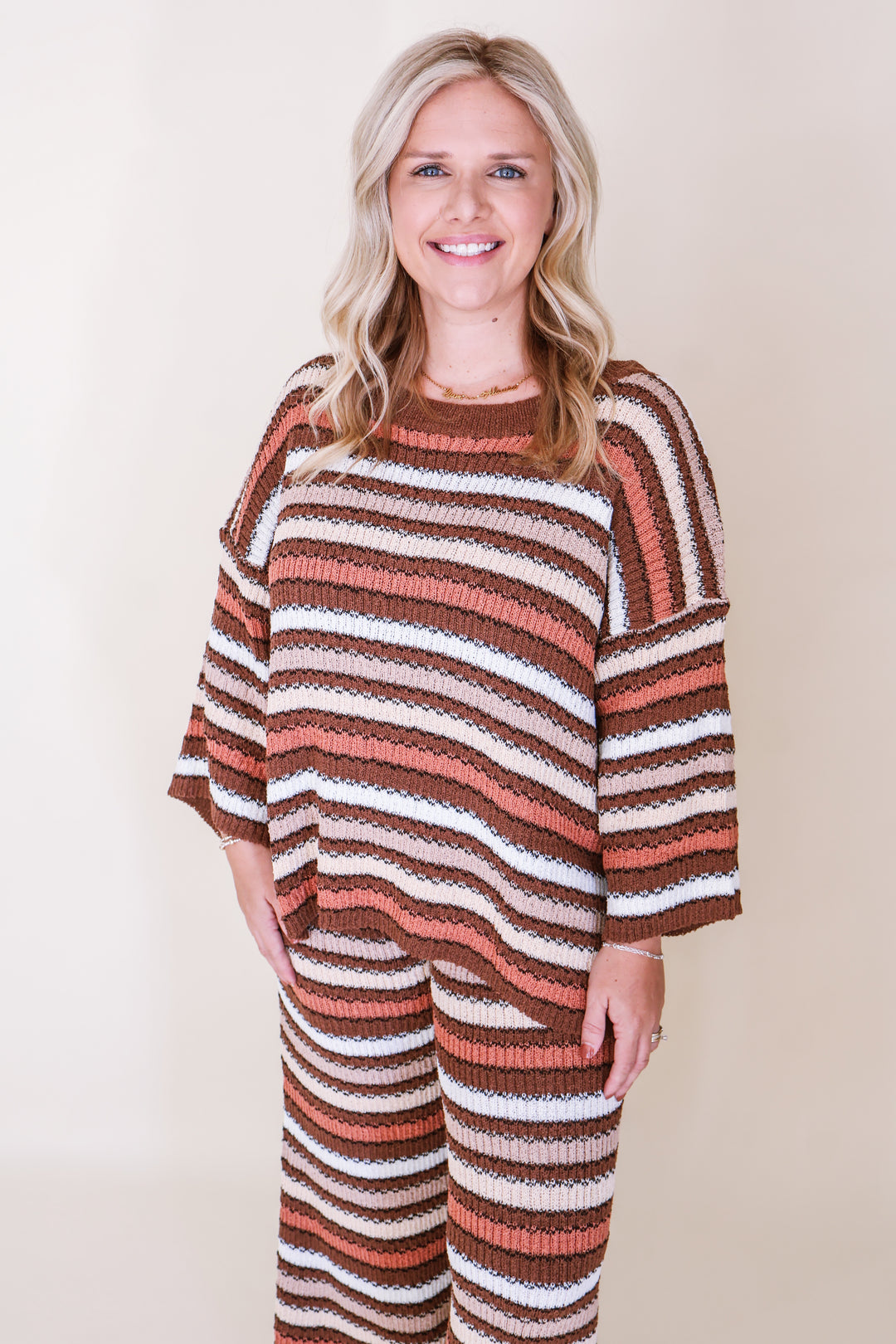 Striped Oversized Sweater Wide Leg Set