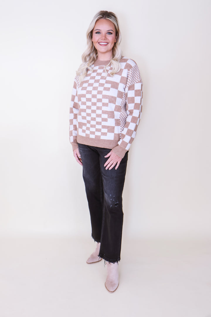 The Piper Checker Pullover - Taupe