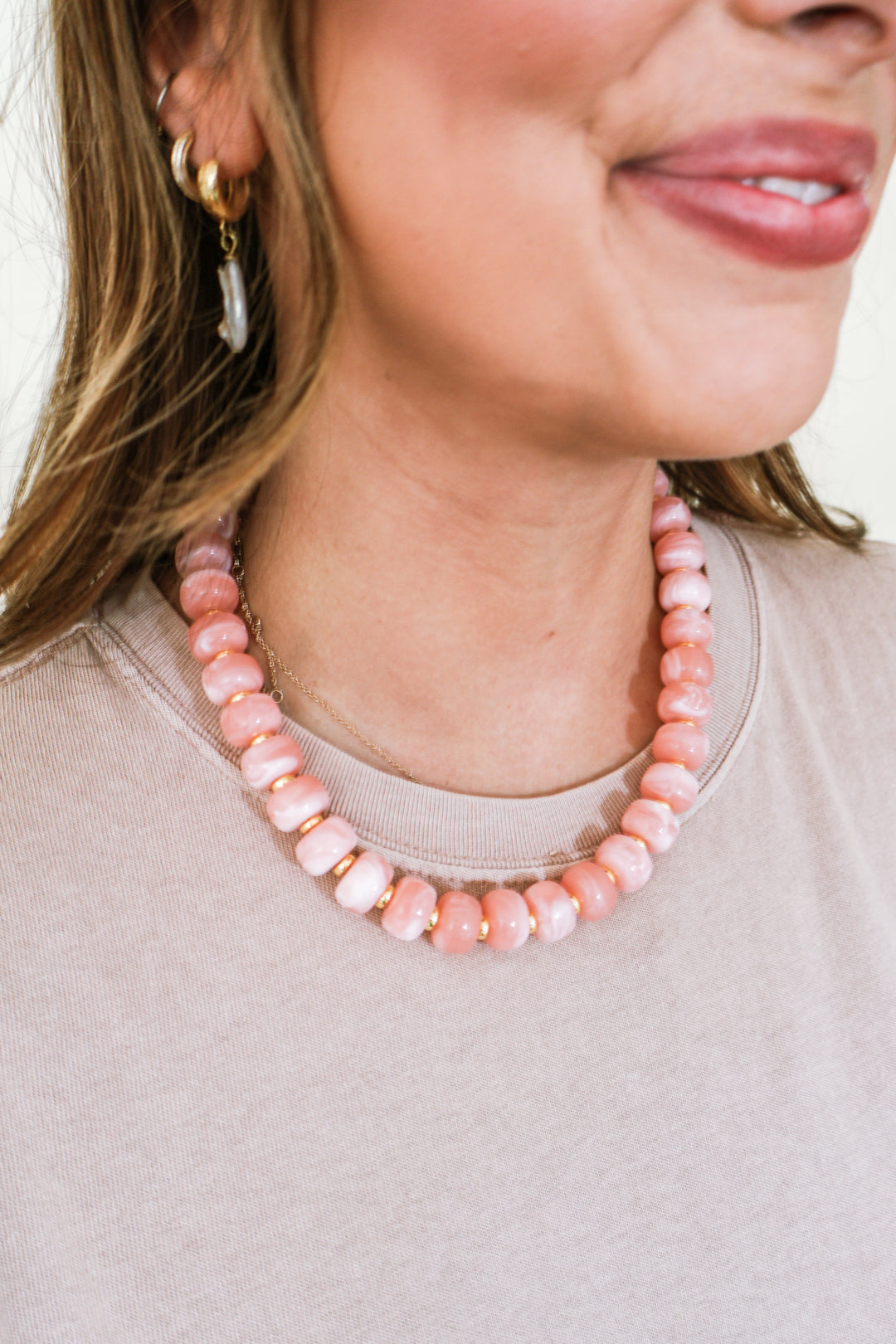 Color Pop Boho Beaded Necklace - Light Pink
