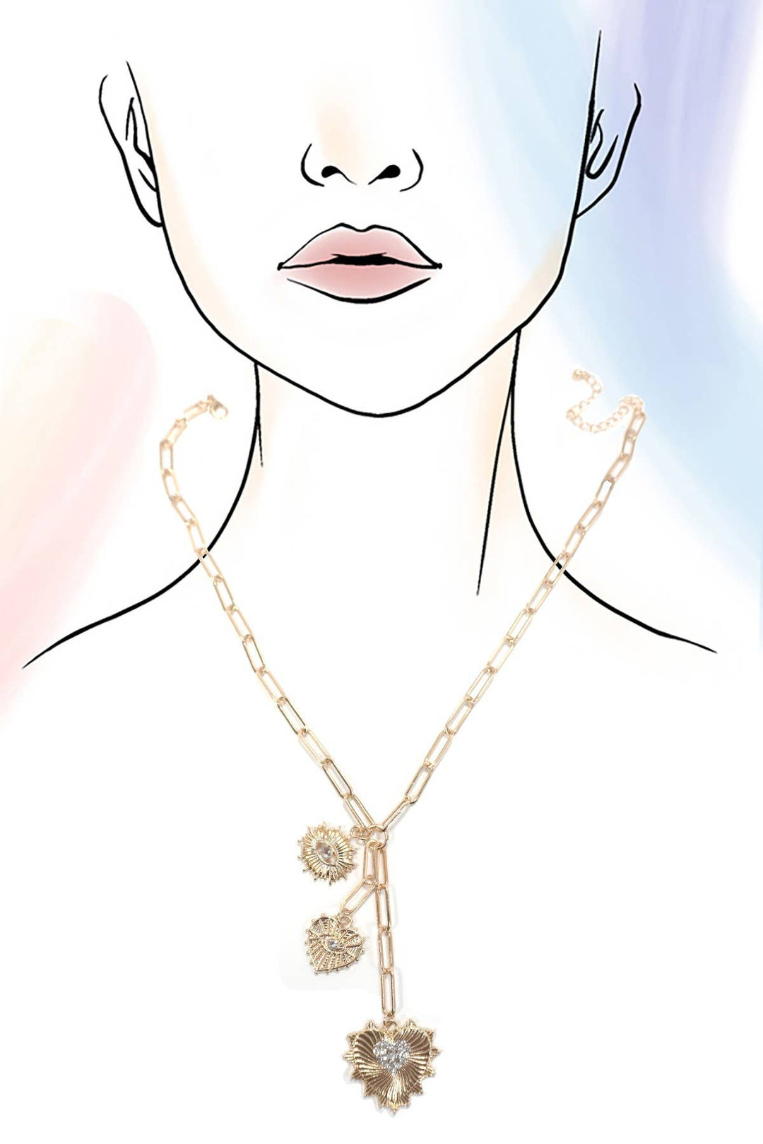Evil Eye Sun Heart Charm Necklace - Gold