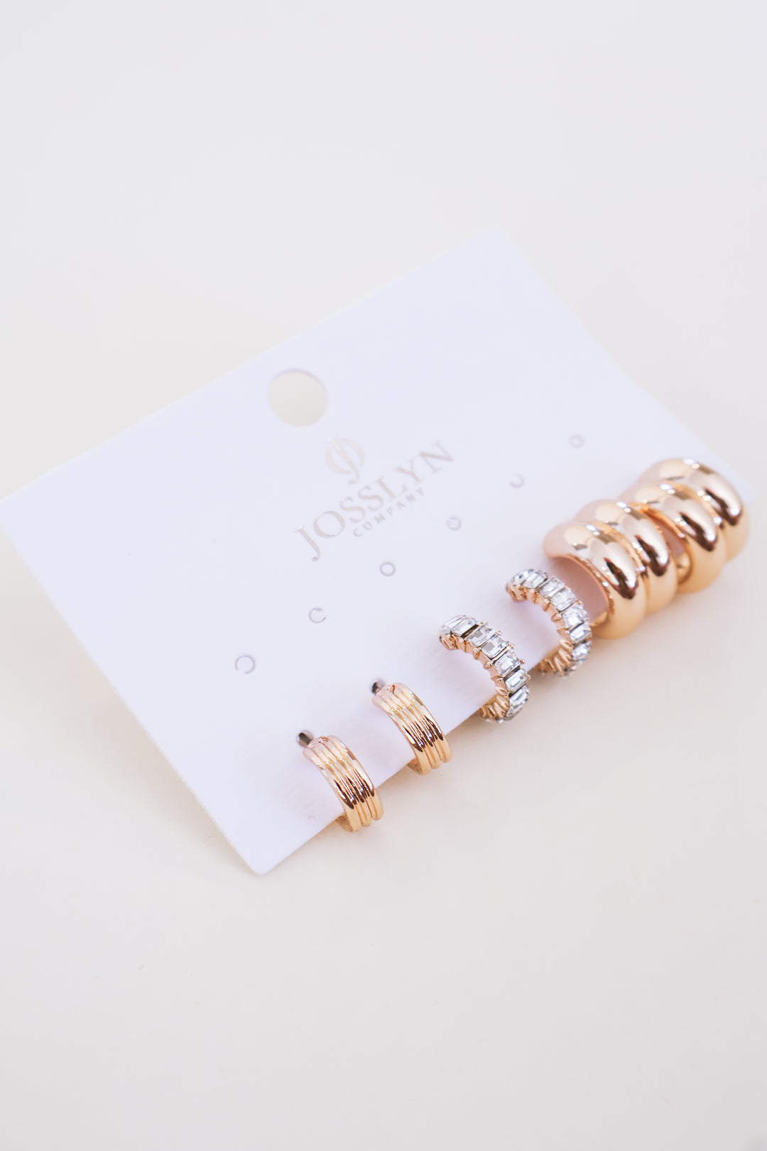 Baguette Stone Double Hoop Huggie Trio Earrings - Gold