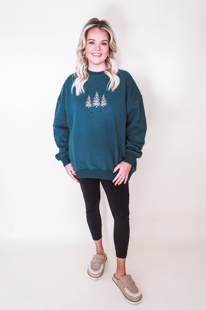 Green Christmas Tree Embroider Sweatshirt