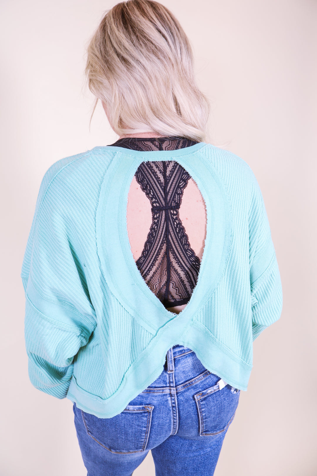 Collins Chic Open Back Textured Knit Top - Mint