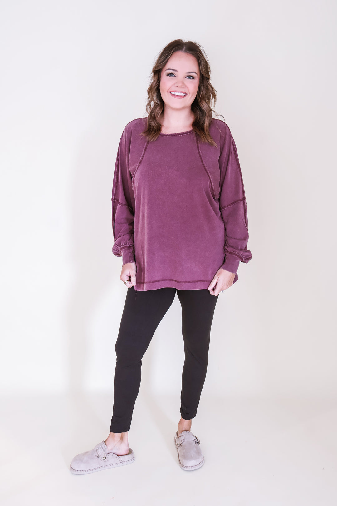 Raglan Sleeve Snow Wash Top - Cherry