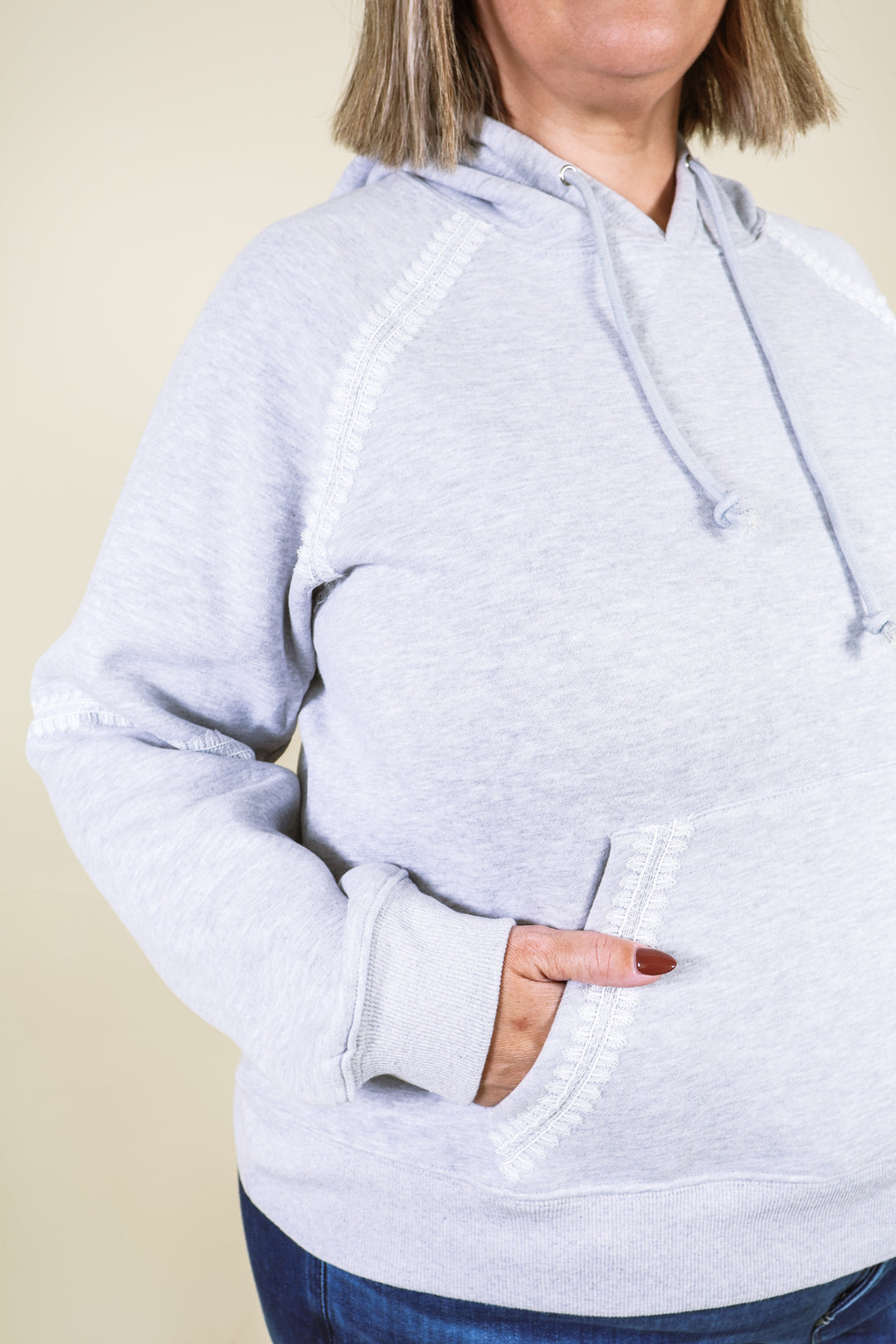 Didi Lace Trim Hoodie - Heather Grey