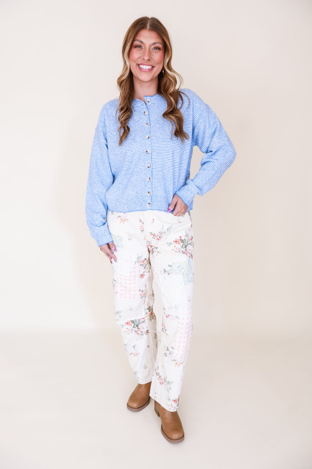 Striped Button-Up Sweater - Coastal