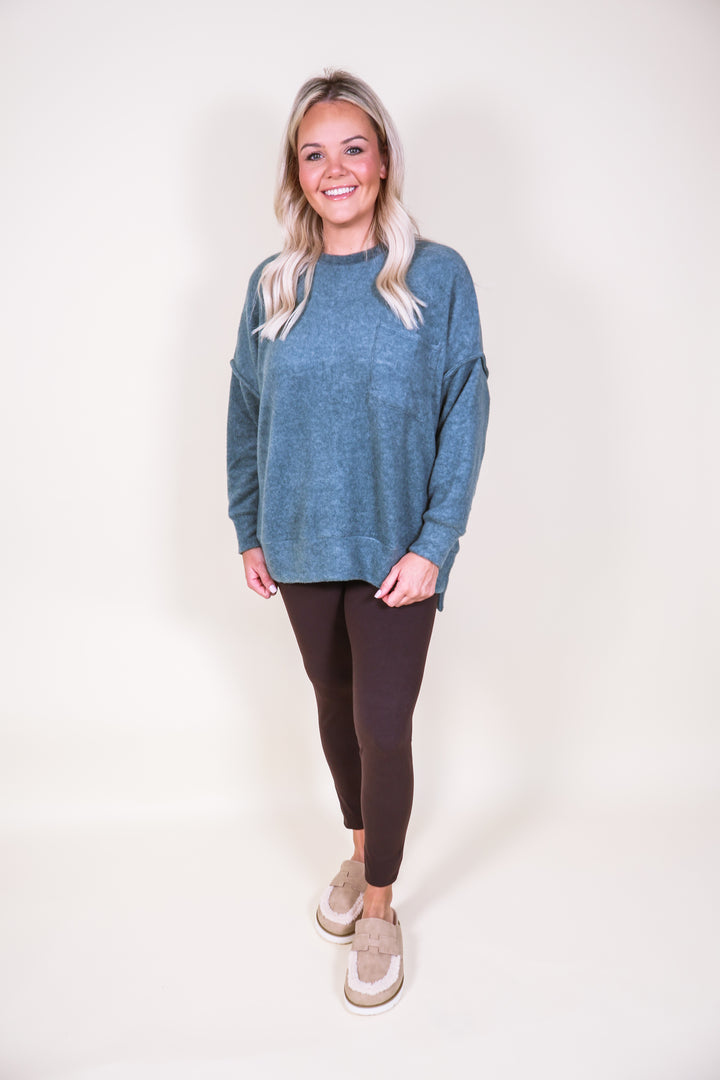 Brushed Melange Drop Shoulder Oversized Sweater - Ash Jade
