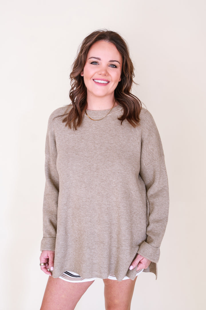 Oversized Ribbed Knit Sweater - Mocha