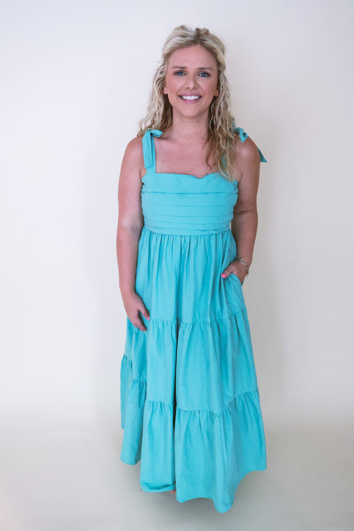 Pretty Pleated Midi Dress - Sea Green