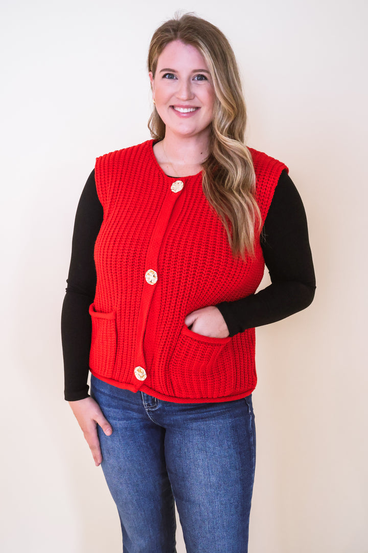 Modern Edge Sweater Vest - Red