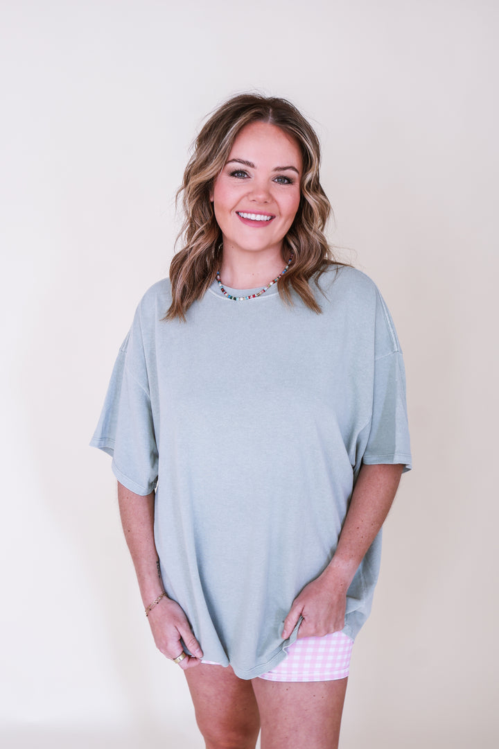 Oversized Mineral Wash T-Shirt - Sage Green