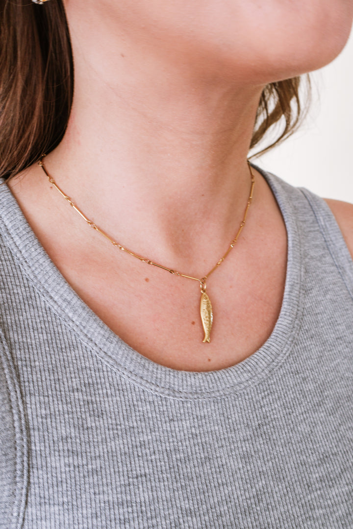 Coralie 18K Gold Non-Tarnish Fish Pendant Chain Necklace