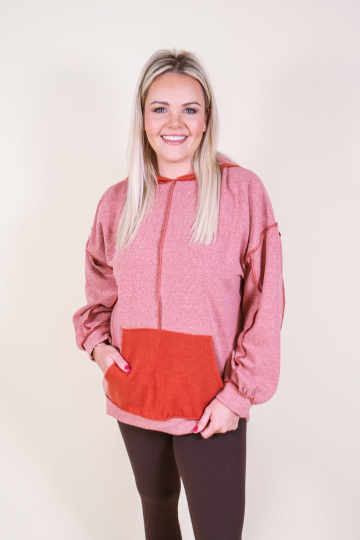 Triblend Fleece Hoodie Top - Rust