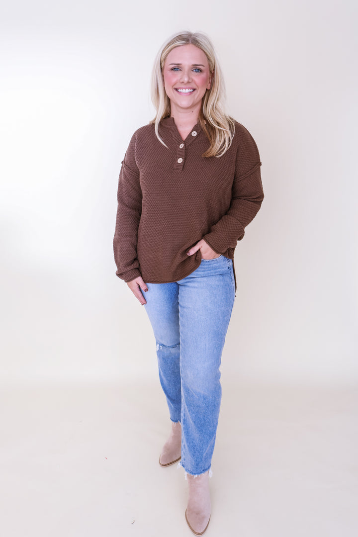 Harper Henley Sweater - Brown
