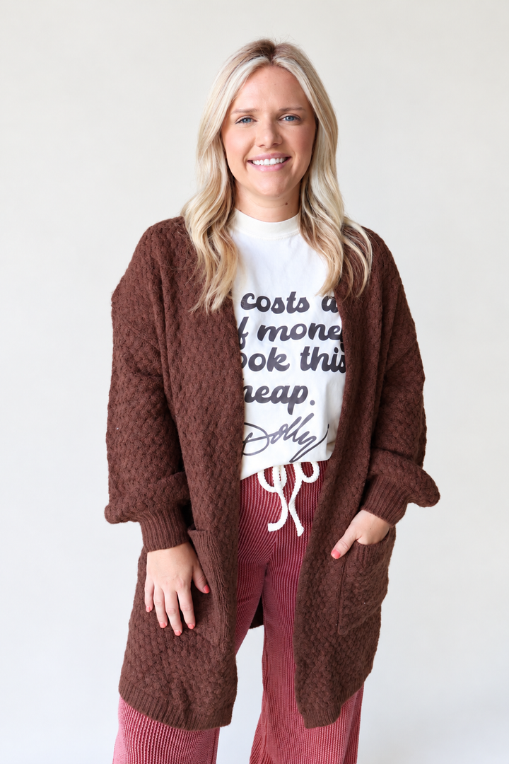Basket Weave Longline Cardigan - Mocha