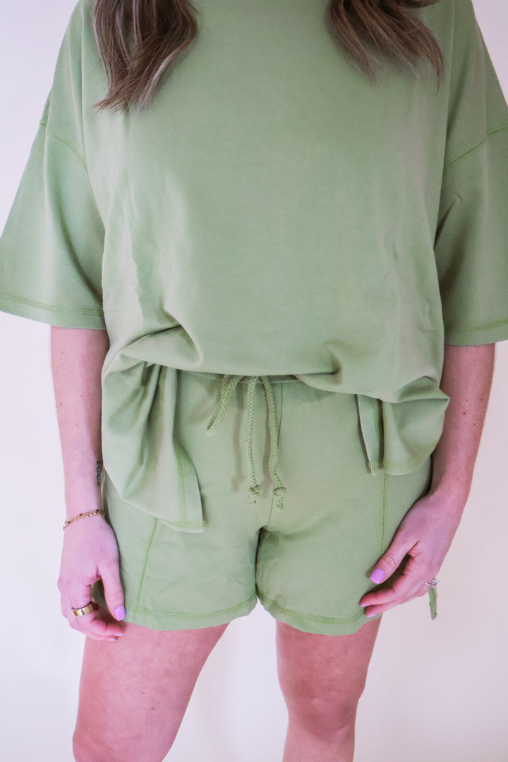 Oversized Short Sleeve Top & Shorts Set - Sage