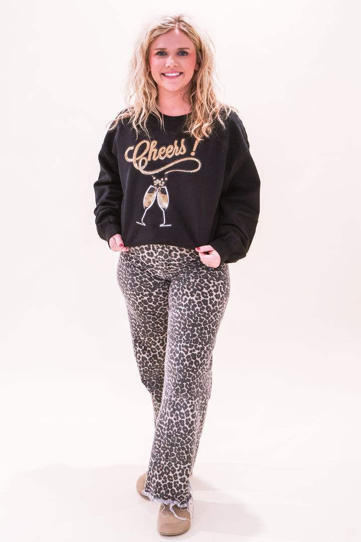 Cheers Sparkle Patch Sweatshirt - Black