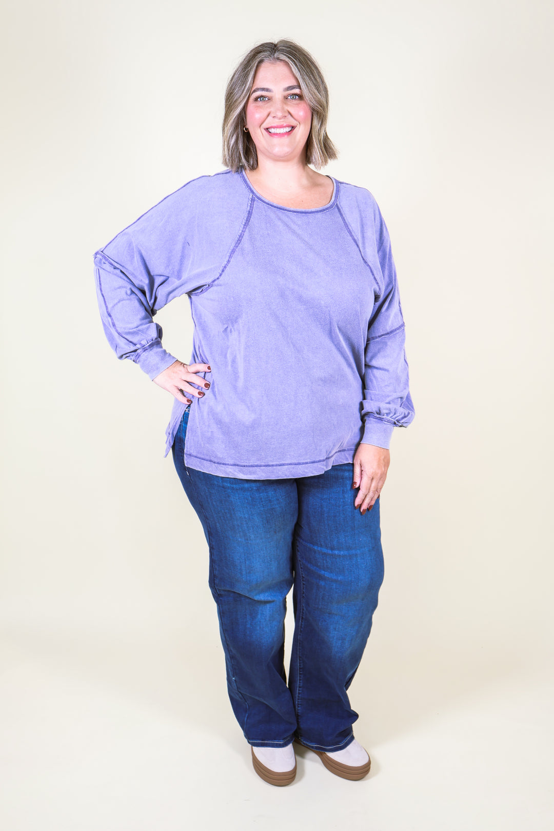 Easy Street Oversized Top - Dusty Blue