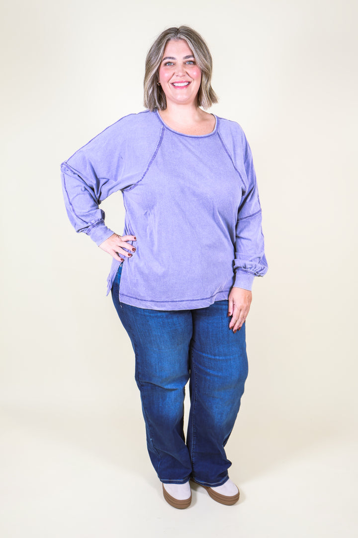 Easy Street Oversized Top - Dusty Blue