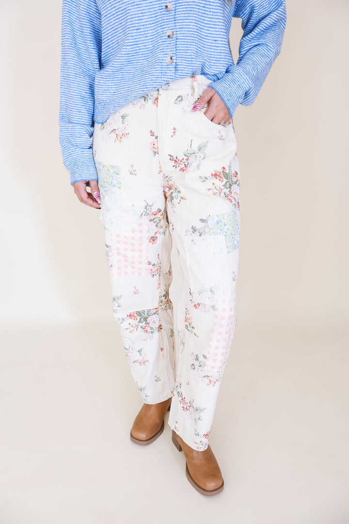 Floral Pattern Multi-Patchwork Bottoms