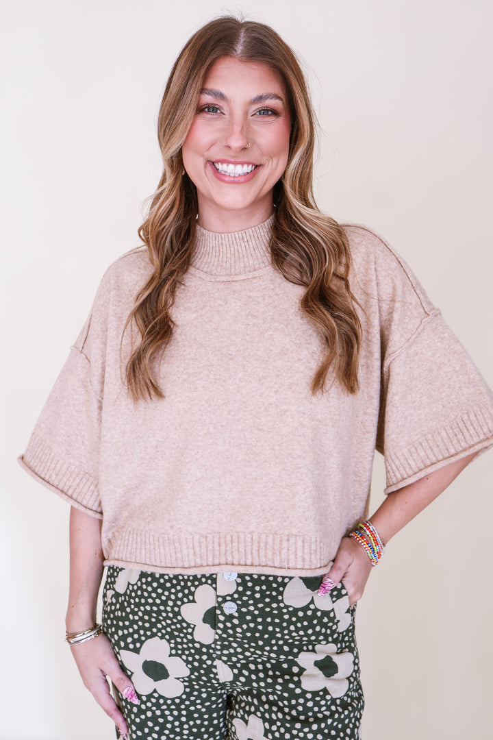 Marled Knit Mock Neck Sweater - Oat Beige