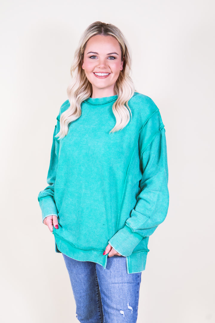 Acid Washed Double Ribbed Pullover - K Green