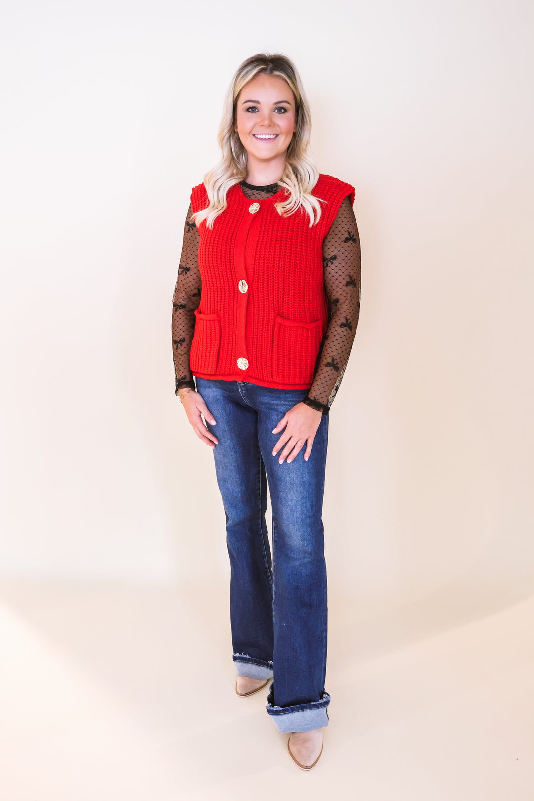 Modern Edge Sweater Vest - Red