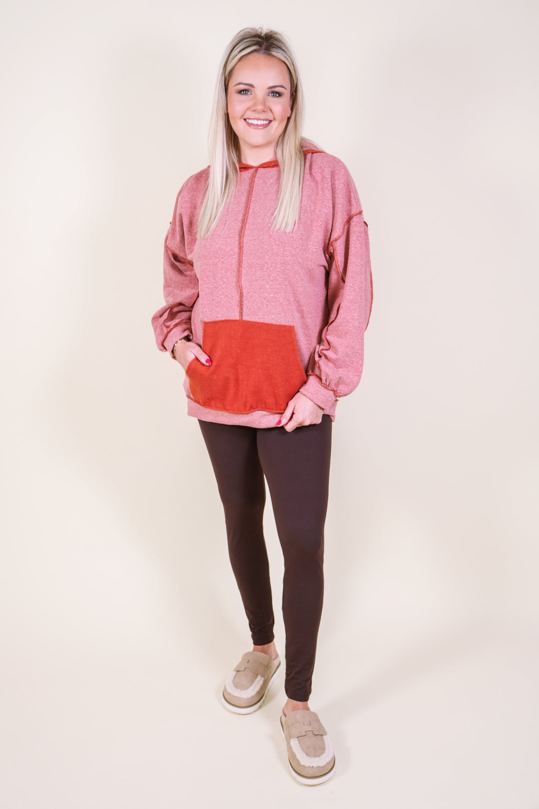 Triblend Fleece Hoodie Top - Rust